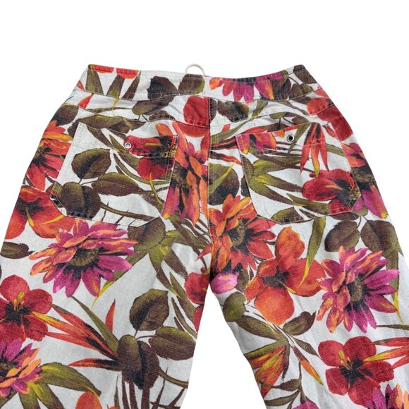Chico's Women's Tropical Floral Print Linen Blend Cropped Pants, Size 1 /US M - Picture 5 of 10